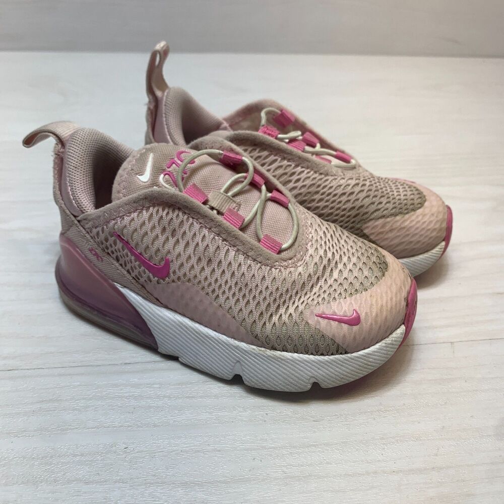 Nike Air Max 270 Sneakers Toddler Size 8C Pink Mesh Casual Low Top Lace Up Logo